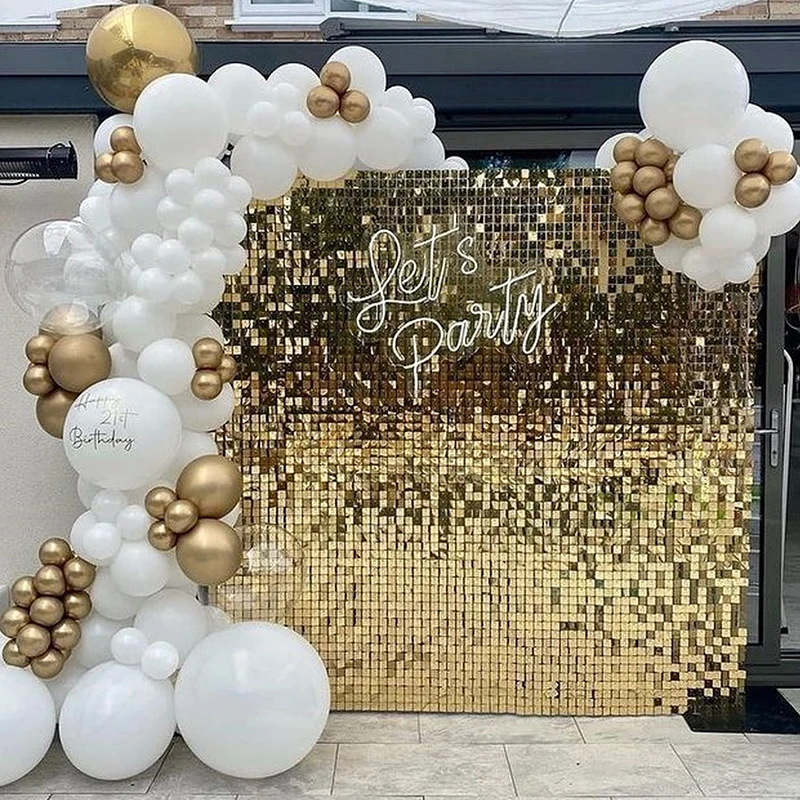 Light Gold Shimmer Wall Backdrop 18 pcs Decorative Panels Glitter Bling Photo Background Backdrop for Birthday Party Decorations