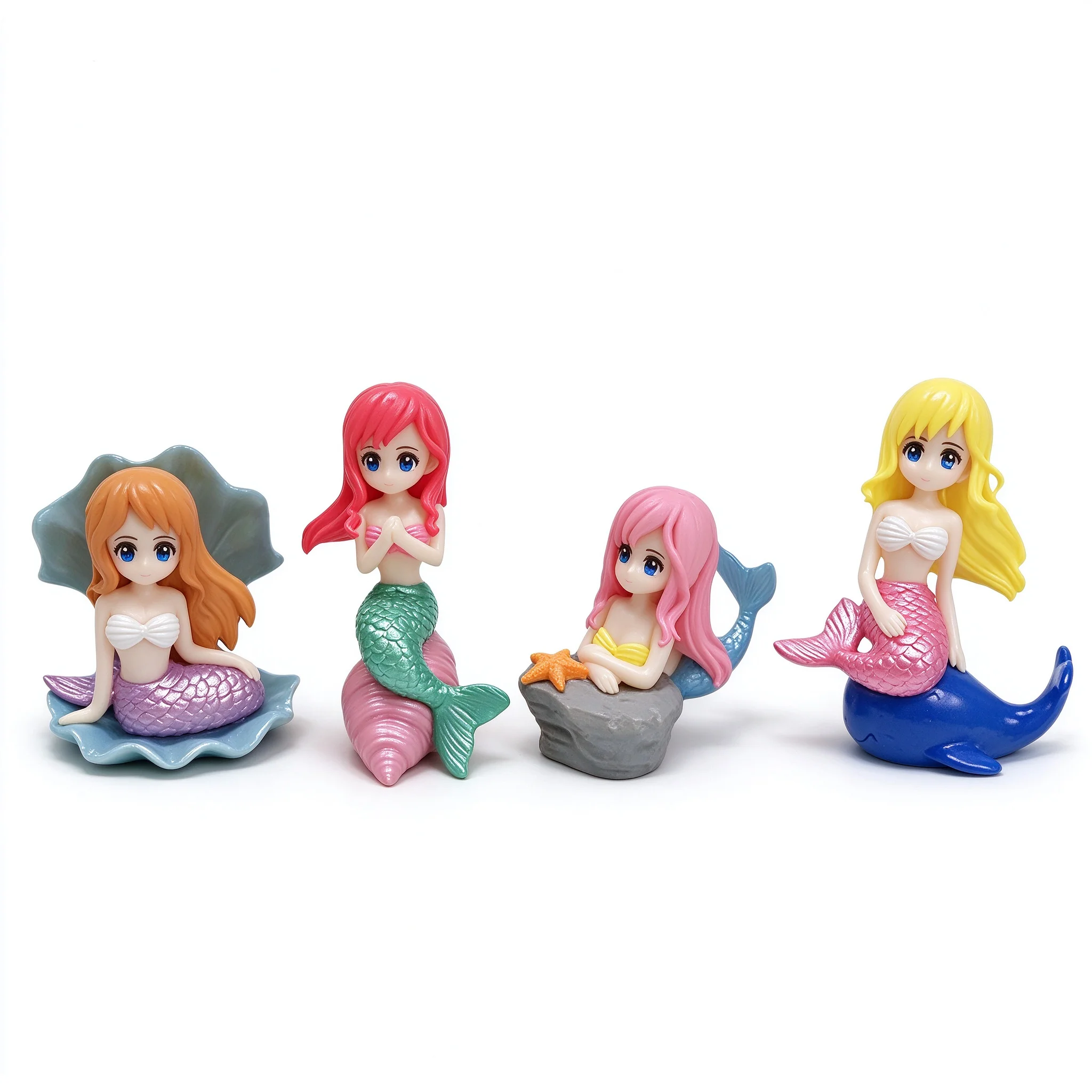 4Pcs Cute Mermaid Figurines Mini PVC Fairy Garden Ornament Aquarium Fish Tank Car Decor Cake Topper Micro Landscape Accessories
