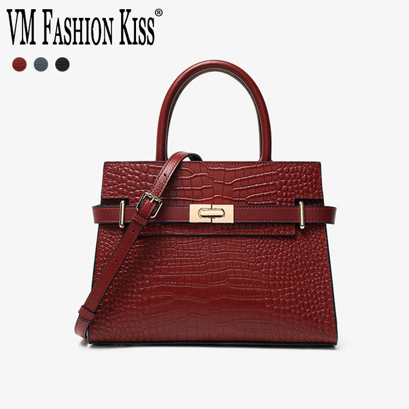 

VM FASHION KISS Cowhide Leather Women's Handbag Crocodile OL Crossbody Elegant Single Shoulder Bag purses and handbags luxury