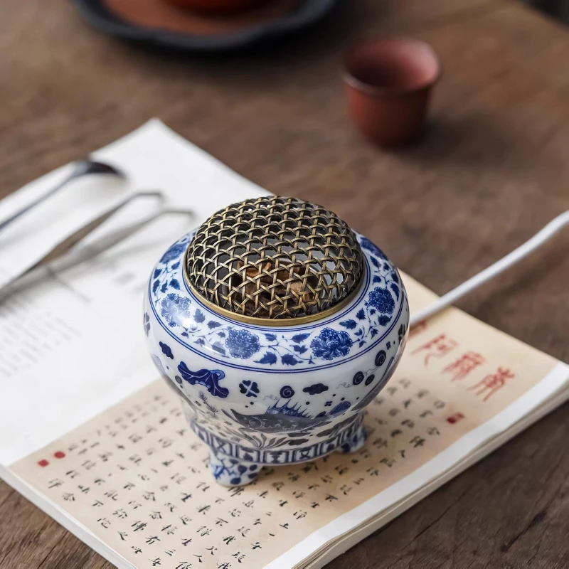 220v Voltage 60-500° Plug-in Electric Incense Burner JingDeZhen Blue and White Porcelain OUDH Home Fragrance Stove REED DIFFUSER
