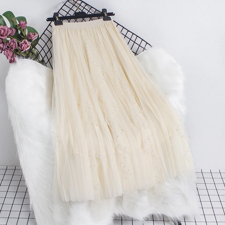 Dingzhu Petal Mesh Skirt 2024 Spring New High Waist Slimming Mid length Skirt Large Swing A-line Yarn Skirt — zdjęcie 5