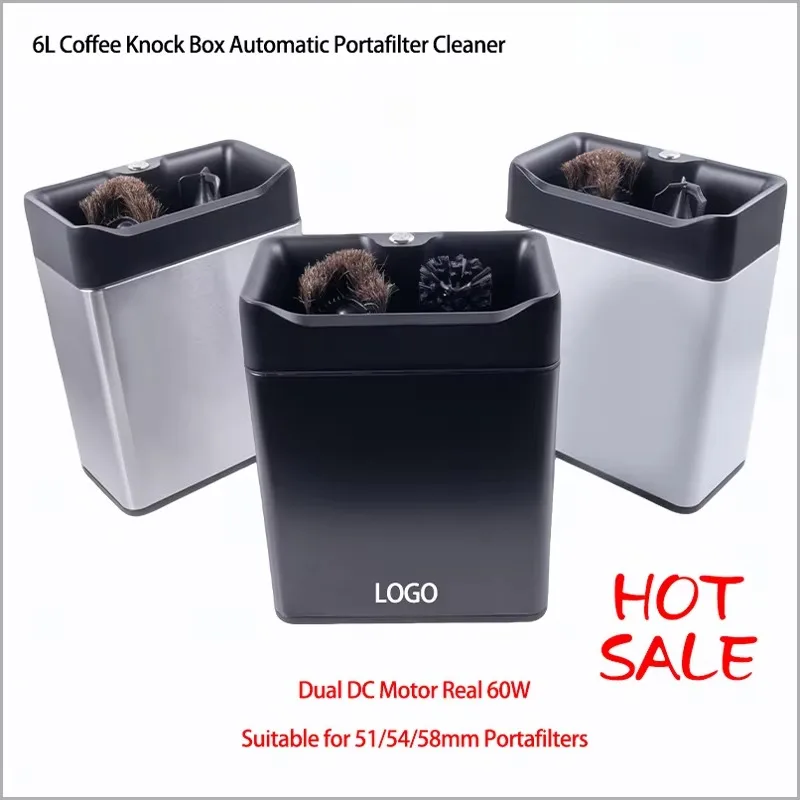 6L Electric Coffee Grounds Knock Box Dual DC Motor 60W Automatic Espresso Portafitler Cleaner Machine 51/54/58mm Custom Brand