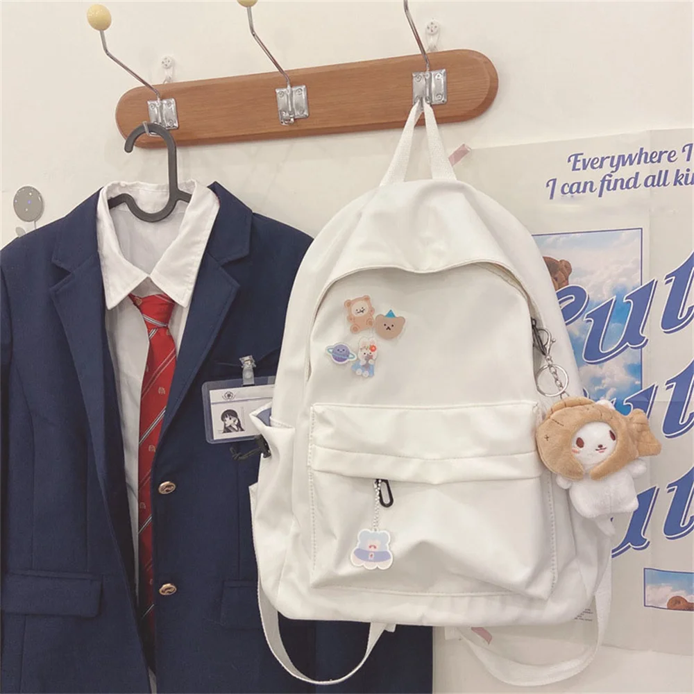 Mochila de Nylon de Grande Capacidade para Mulheres e Homens, Coreano Harajuku Ulzzang, Mochila Cor Sólida, INS High School, Bolsa Estudantil Universitária