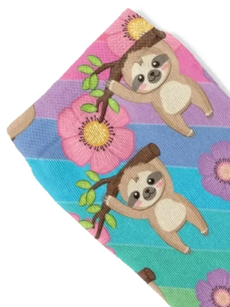sloth rainbow and flower Socks designer brand Run gift Rugby Designer Man Socks Women's
