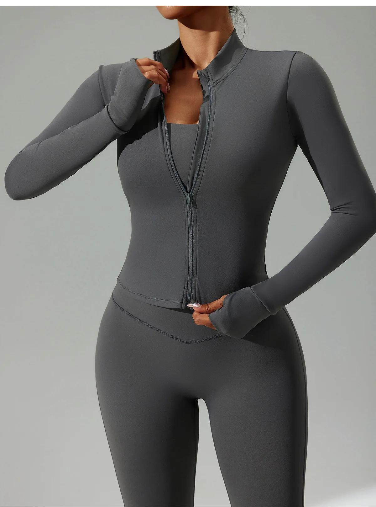 3-teiliges Damen-Fitness-Sportbekleidungs-Set, schnelltrocknend, atmungsaktiv, Langarm-Cardigan, Sport-BH, High-Waist-Leggings, Yoga-Workout-Trainingsanzug – Detail 11
