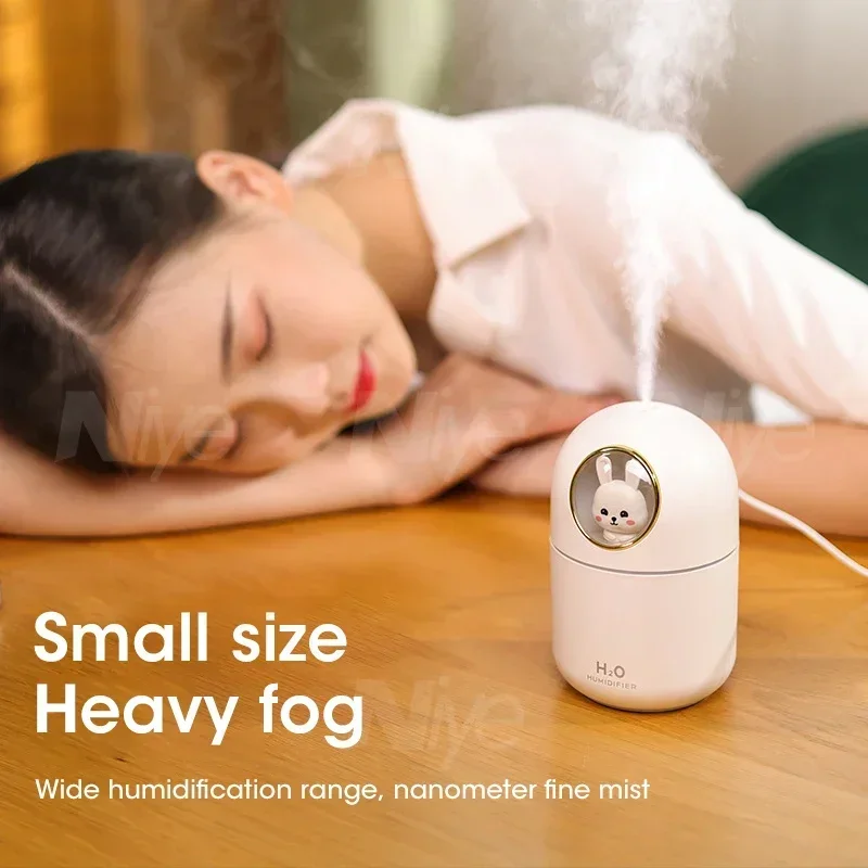 เครื่องทำความชื้นในอากาศสำหรับสัตว์เลี้ยงสุดน่ารักเครื่องทำความชื้นในไร้เสียงขนาดเล็กโต๊ะสำนักงานมีช่องเสียบ USB สำหรับใช้ในบ้านห้องนอนพร้อมไฟกลางคืนเครื่องเพิ่มความชื้นในอากาศขนาด300มล.