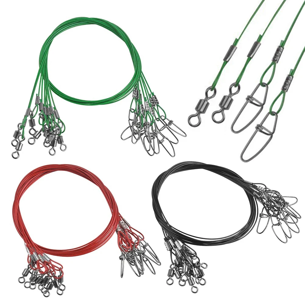 20 sztuk 50cm stalowych prowadnic wędkarskich zapobiegających ugryzieniom Wytrzymałe prowadnice żyłkowe o wysokiej wytrzymałości 150LB/68kg z krętlikami i zatrzaskami
