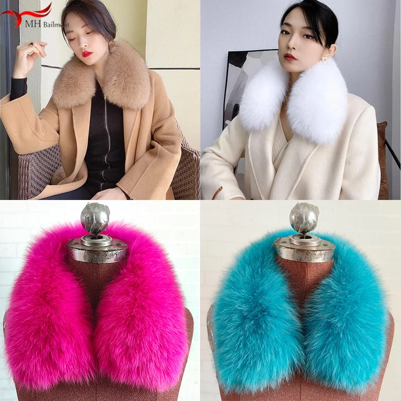 Hot Fashion Winter 100% Real Fox Fur Collar For Women Warm Natural Fur Scarf Men Black Hoods For Coat Jacket Neck 50cm 60cm