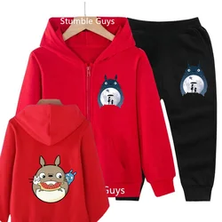 2024 New Cute Kawaii Totoro Zipper Hoodie Kids Anime Baby Boys Clothes Cute Girls Cartoon Sweatshirt Casual Suit