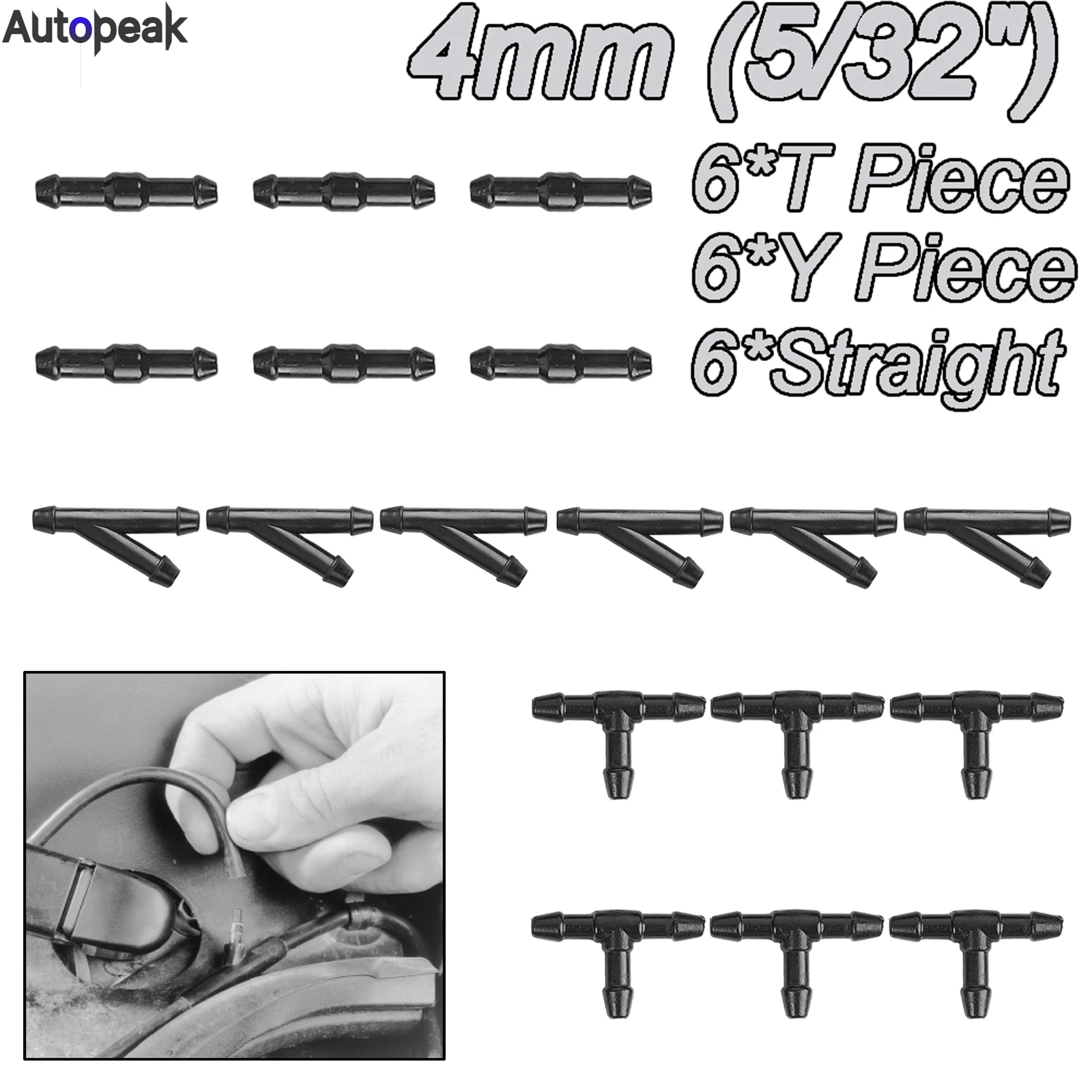 

18Pcs Universal Joiner Pipe Connector T Piece Straight Tee 3 Way Y Piece Air Fuel Water Petrol Wiper Washer Nozzle Hose Tubing