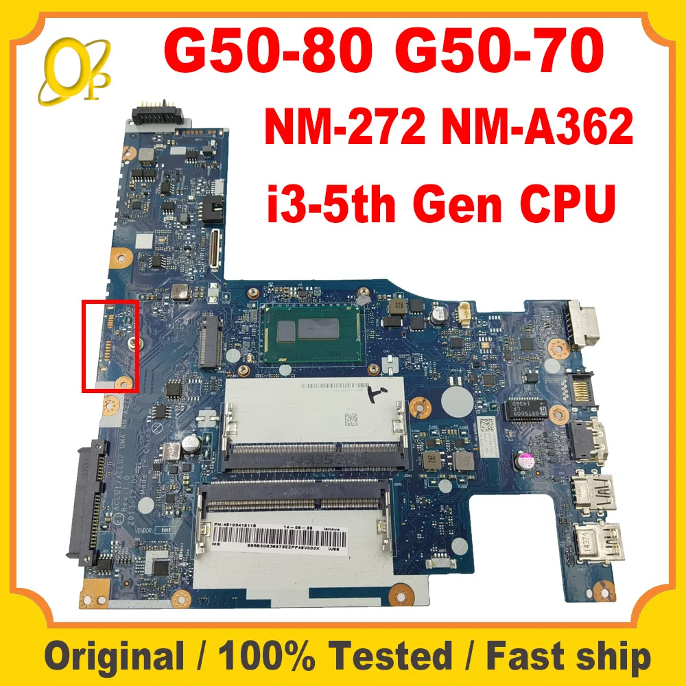 

ACLU1/ACLU2 NM-272 NM-A362 motherboard for Lenovo Ideapad G50-80 G50-70 laptop motherboard with i3-5th Gen CPU DDR3 100% tested