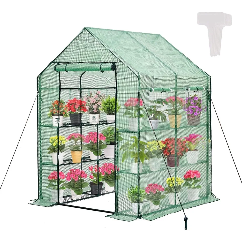 

Walk-in Greenhouse for Outdoors, Thickened PE Cover & Heavy Duty Powder-Coated Steel, Mesh Door & Screen Windows