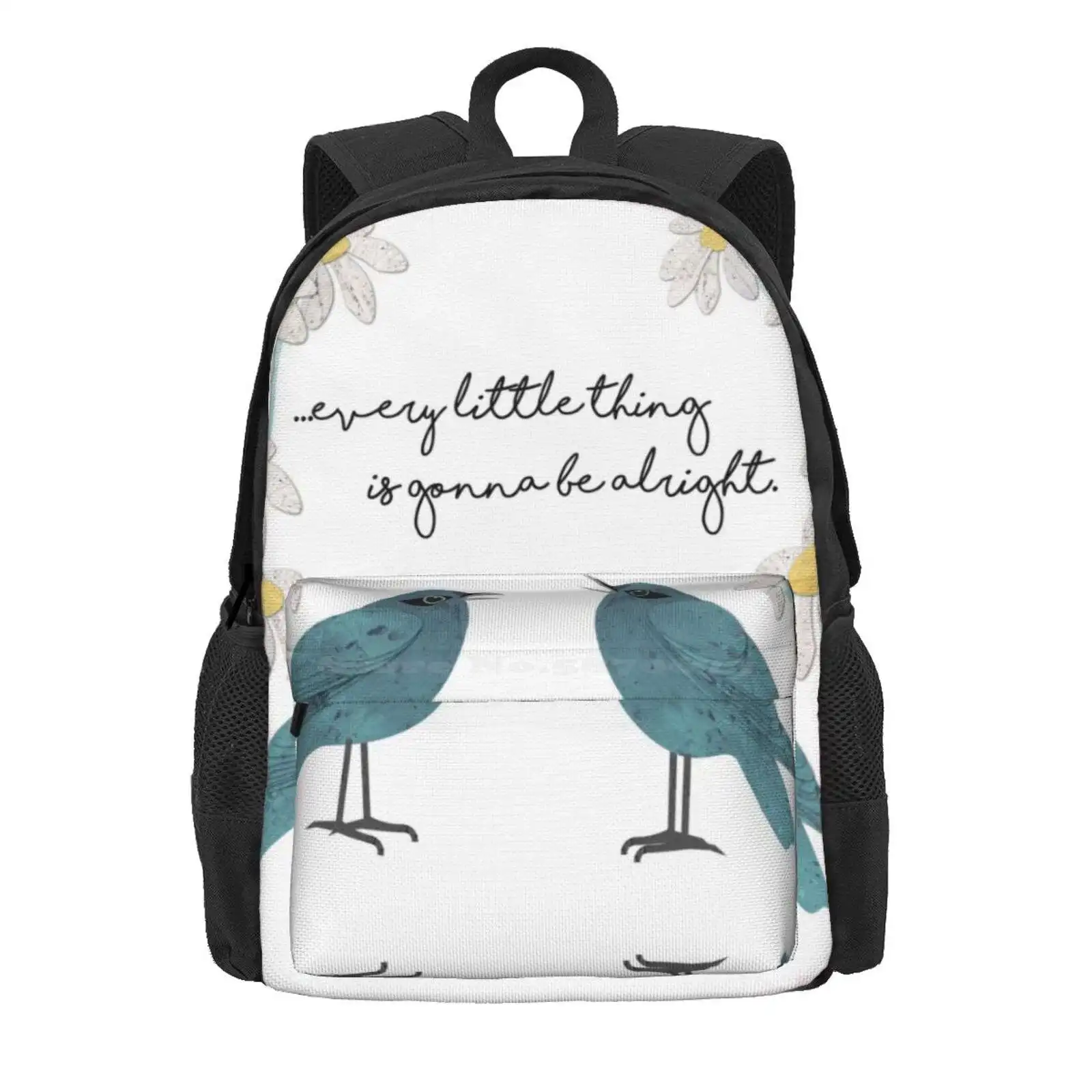 Three Little Birds, Part 2 Hot Sale Schoolbag Backpack Fashion Bags Blue Teal Green Daisy Daisies Birds Collage Inspirational