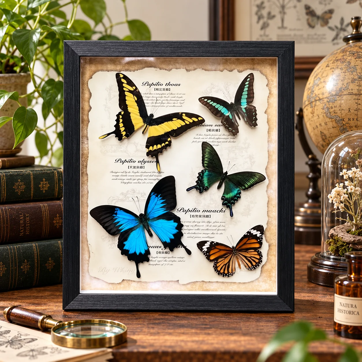 Papilio Ulysses & P Minos Mixed Butterflies Combo,12Inch Finished Framed,Wall & Desk Ornament,Birthday & Valentine Gift