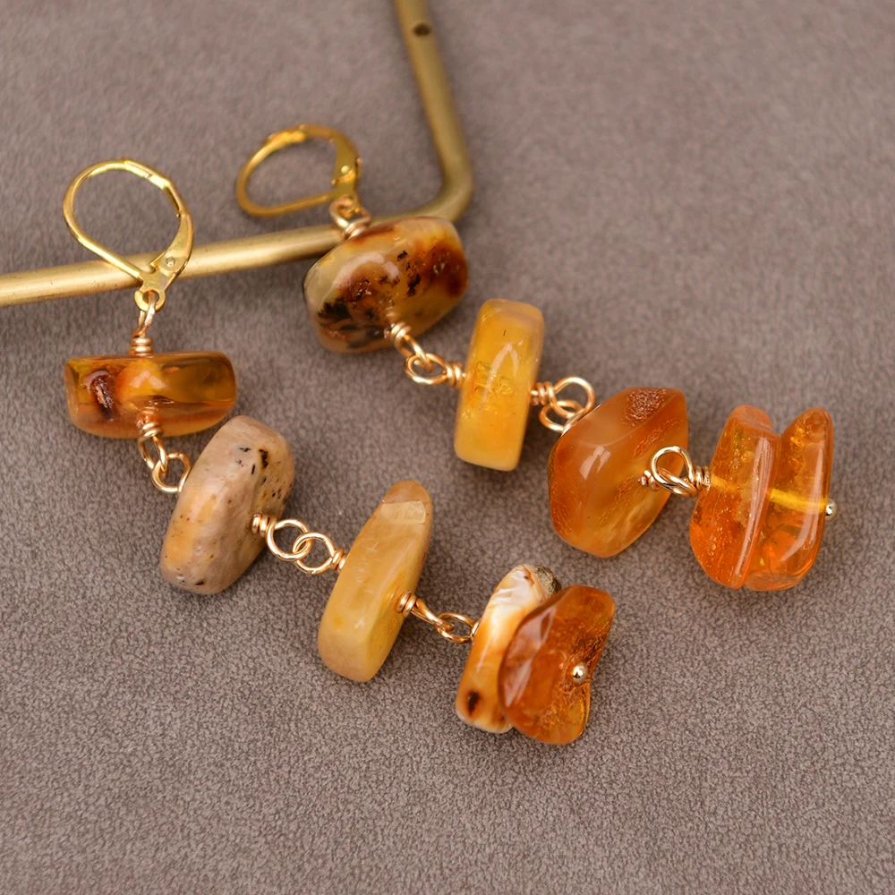 G-G Natural Big Mix Color Rare Amber Smooth Disc shape Chunk Drop Earrings Lady Party Jewelry Gifts