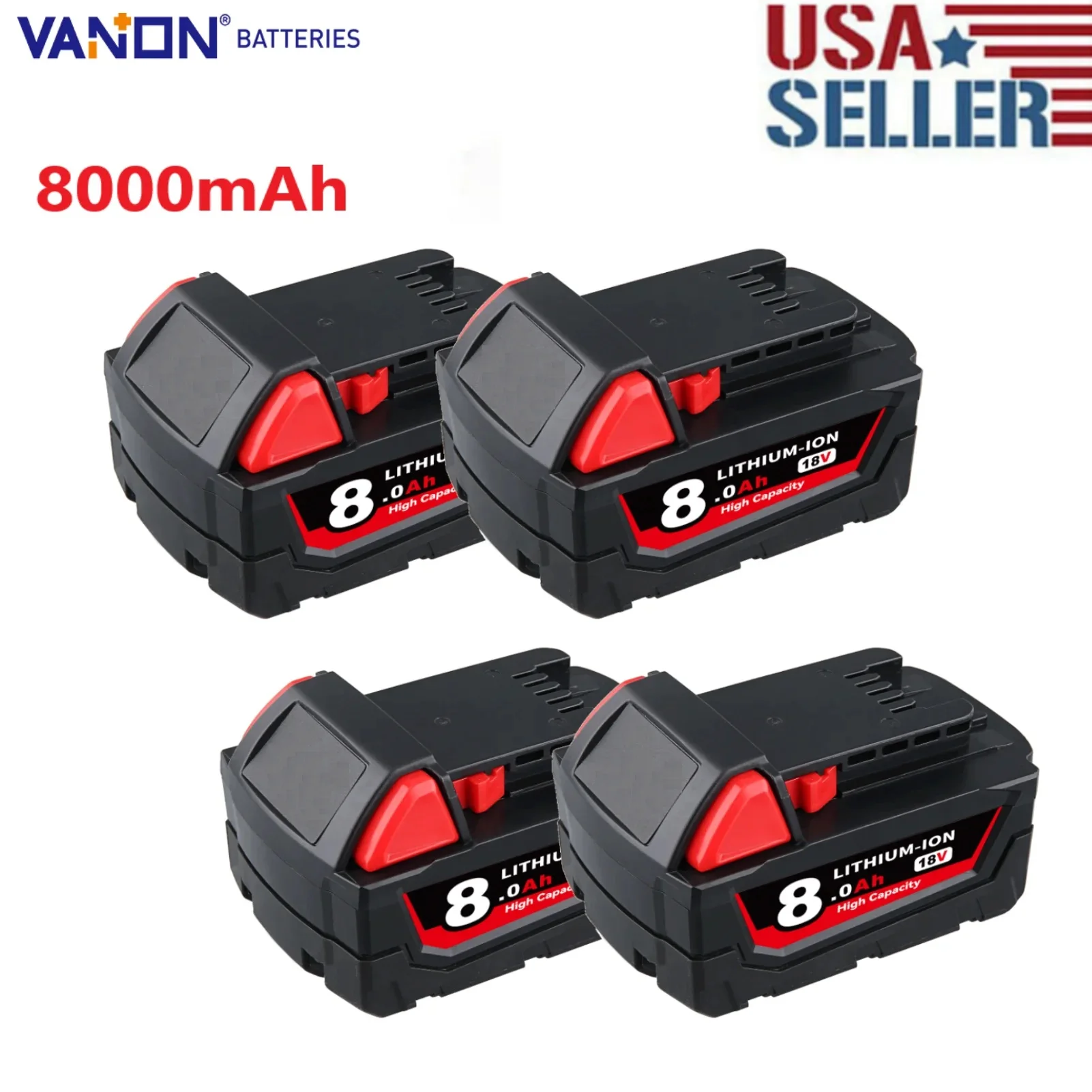 

VANON 1/2/4Pcs 8.0Ah M18 Battery Replace for Milwaukee 48-11-1812 48-11-1820 18V Li-on Battery Pin Suit for Cordless Power Tools