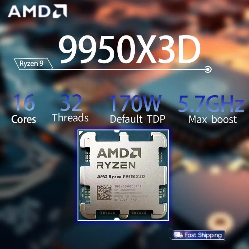 

AMD Ryzen 9 9950X3D CPU R9 9950X3D CPU Process New 5.7GHz 16-Core 32-Thread 144MB Game Cache 4NM TDP 170W Socket AM5 CPU