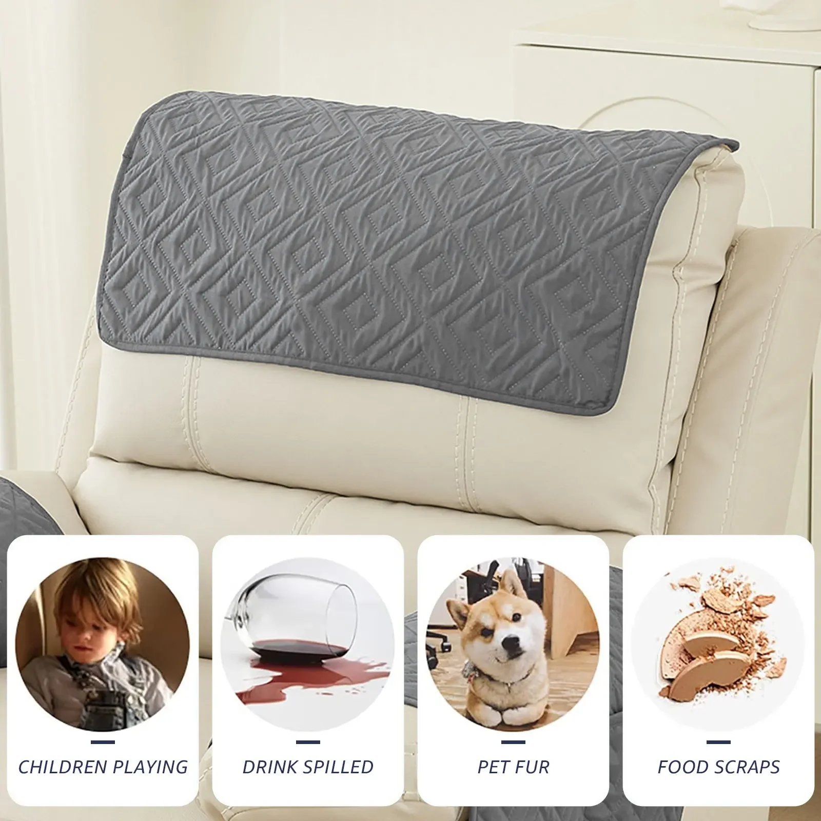 3Pcs Recliner Headrest Protector Polyester Waterproof Sofa Headrest Cover Anti Cat Scratching Mat Furniture Protector for Home