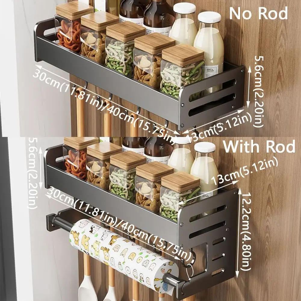 30/40CM Kitchen Storage Rack Space Saving Aluminium Bathroom Rack with Hook Utensil Rack Seasoning Bottle Storage