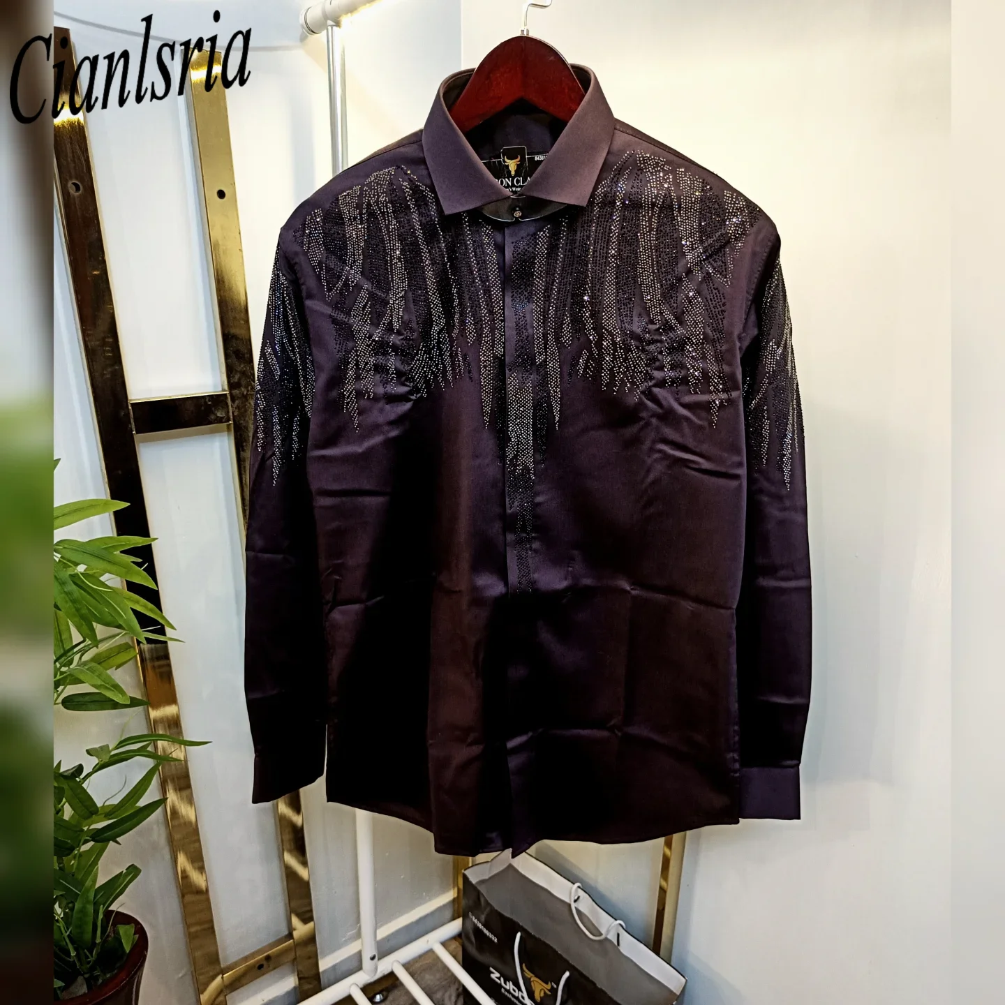남성용 럭셔리 V자형 그라데이션 라인스톤 긴팔 드레스  - Men Formal Party Wear Shirt 리뷰 및 가격