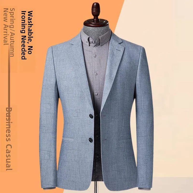 

Мужской повседневный тонкий костюм Slim Fit в клетку, корейский стиль, весенне-осенняя верхняя одежда, однобортный костюм-двойка, модный.