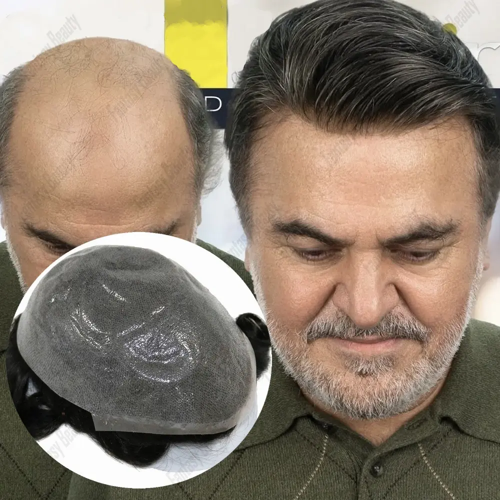 

0,04 мм тонкая кожа, мужской протез для волос, 100% замена человеческих волос, мужской парик, незаметный многоцветный парик, капиллярный протез