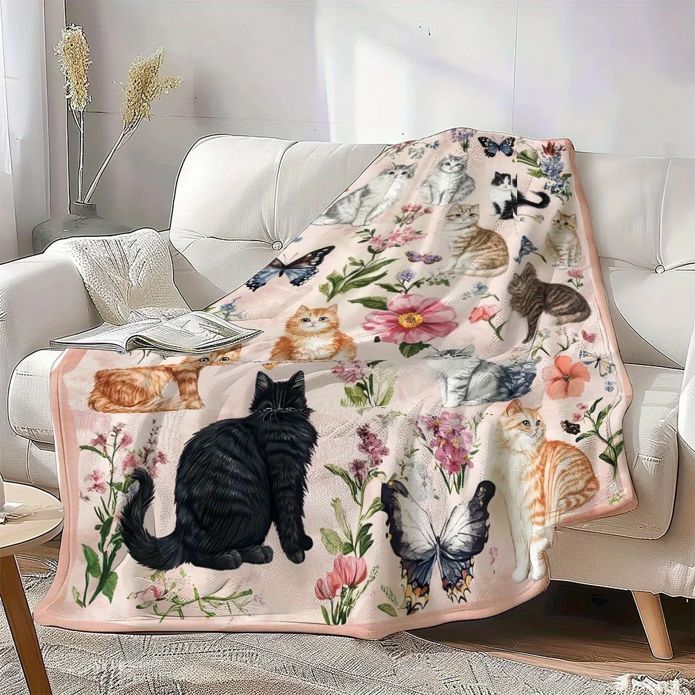

VIKAMA Multi-Cat Cute Cover Blanket Machine Washable Lint-Free Pet-Friendly Living Room & Kids' Room Nap Blanket Warm Gift