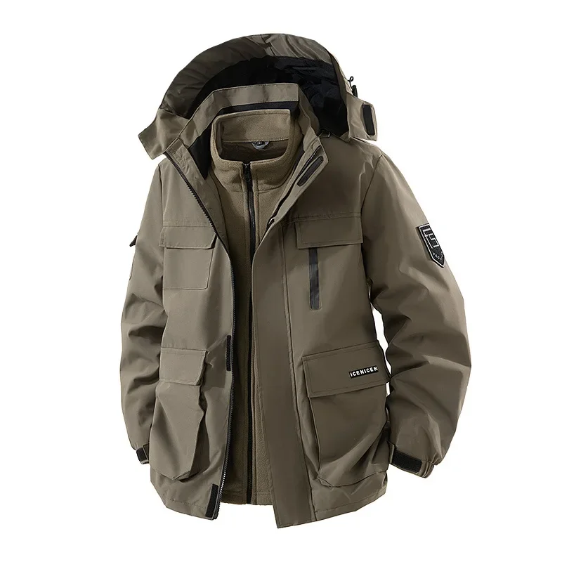 Outdoor Three-in-one Windproof and Warm Jacket for Sports Hiking Fishing Cycling Men's Two-piece Set for Outdoor Activities