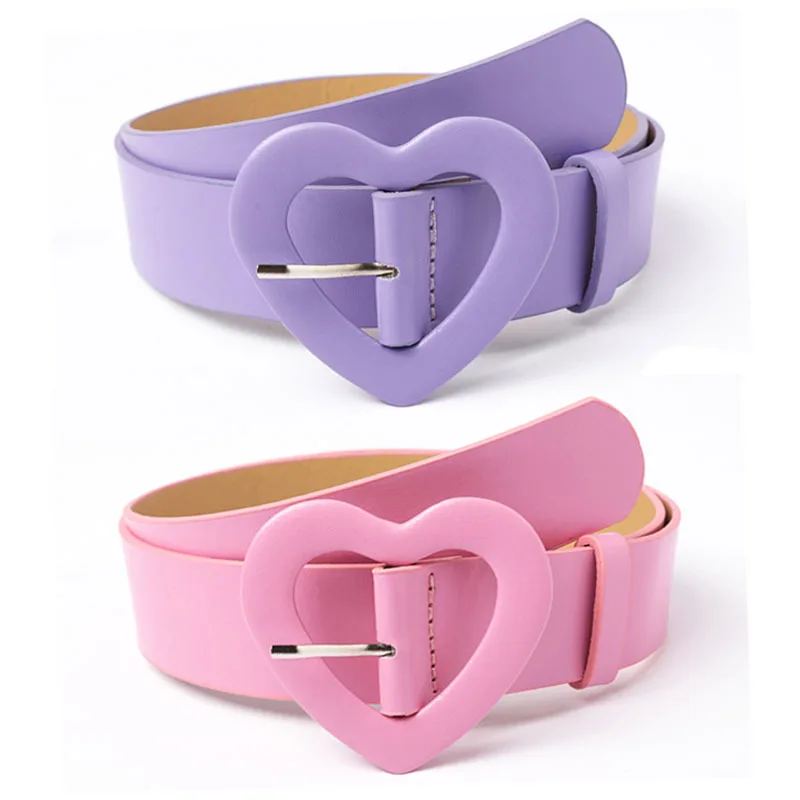 3.8x105cm Heart Belt for Women Love Buckle New Pu Leather Jeans Belts Ladies Cute Pink Belt Female Personality Dress Waistband