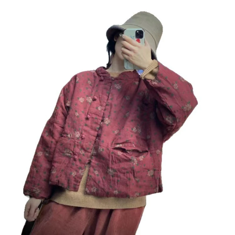 

2025 Women Printed Casual Padded Jackets New Arrival 2025 Winter Chinese Style Vintage Original Design Female Thick Cotton Coats