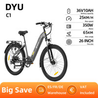 DYU C1 Electric Bicycle 350W Brushless Motor 36V10AH Lithium Battery Electric Bike Dual Disc Brake Adult City 26 Inch Tire Ebike