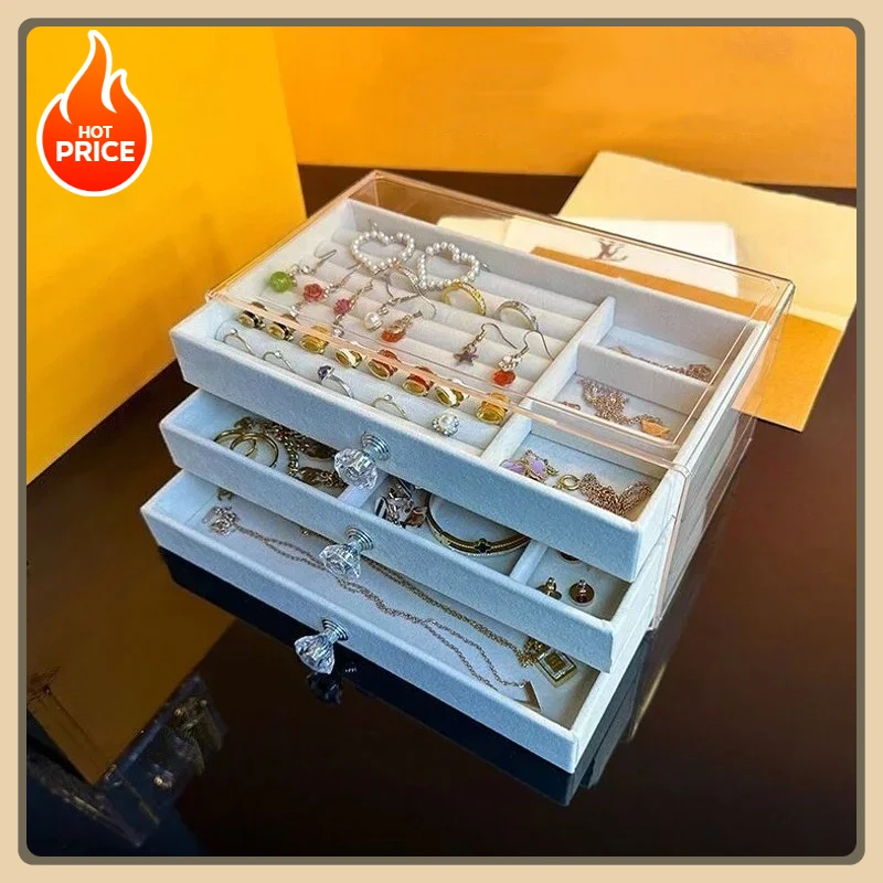 

New Earrings Bracelet Storage Velvet Jewelry Box Newly Updated - 3-Layer Drawers + Jewelry Display Box