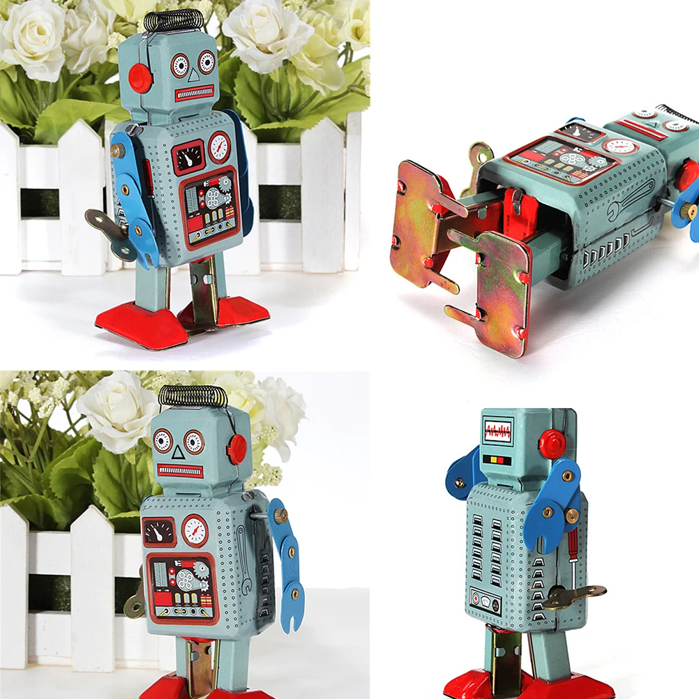 Vintage Mechanical Clockwork Wind Up Toys Walking Radar Robot Tin Toy