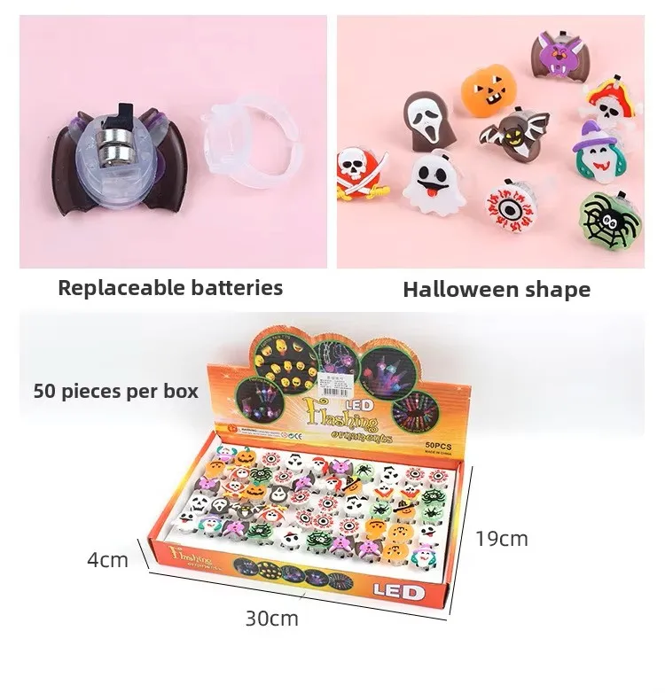 10-50 Stück LED-Ringe, Halloween-Leuchtringe in Form von Geistern und Fledermäusen, leuchtende Finger-Ringe, Halloween-Party, Geburtstagsgeschenke, Dekorationen und Zubehör. – Detail 9