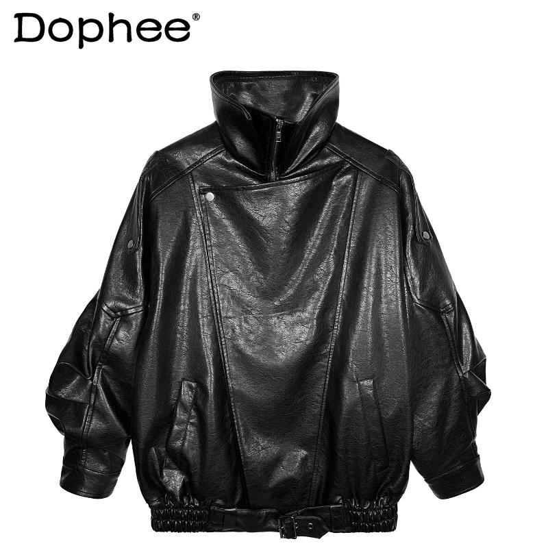 

Мужчины Женщины 202, осень, новый американский стиль, модные пальто в стиле ретро, однотонные куртки с воротником-стойкой, свободные мотоциклетные пальто из искусственной кожи