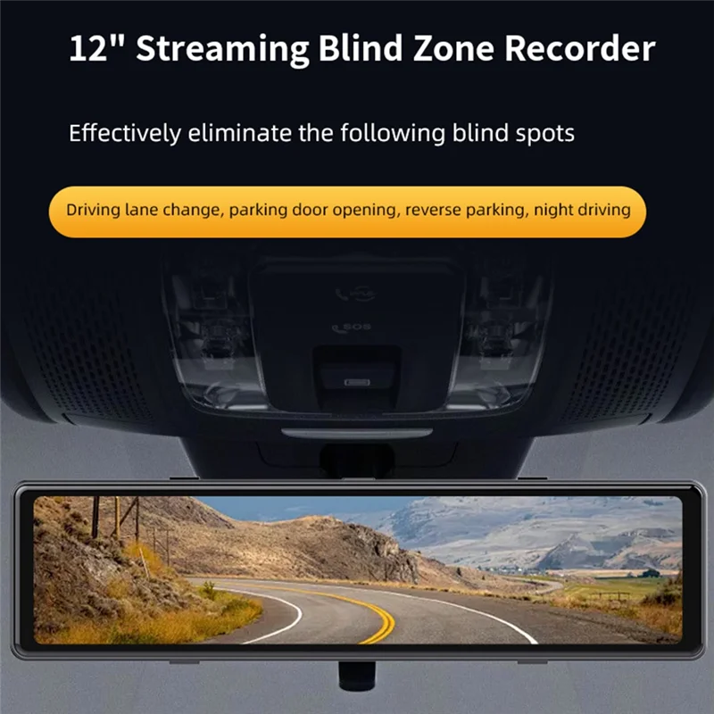 Durable-12 Inch Rearview Mirror Dash Cam Streaming Media Rearview Mirror 1080P Front Rear Left Right Blind Spot Assist Camera