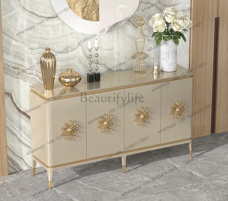 Hong Kong-style postmodern dining side storage American light luxury champagne shoe cabinet decorative cabinet