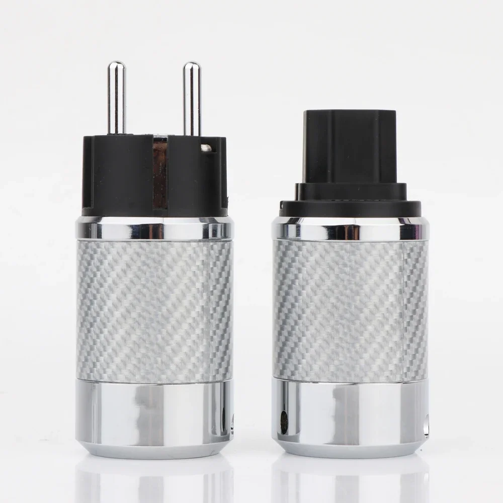 WCF4ER 1Pair Hifi Audio EU Schuko  Rhodium Plated Carbon Fiber AC Power Plug For Diy Power Cable Extension Adapter