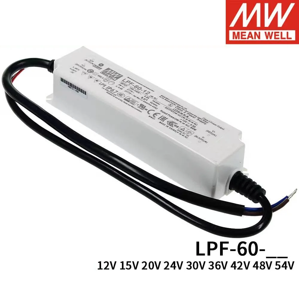 

MEAN WELL LPF-60-24 24V 2.5A Constant Voltage Constant Current LED lighting Driver Class2 Class II PFC IP67 Brand New Original