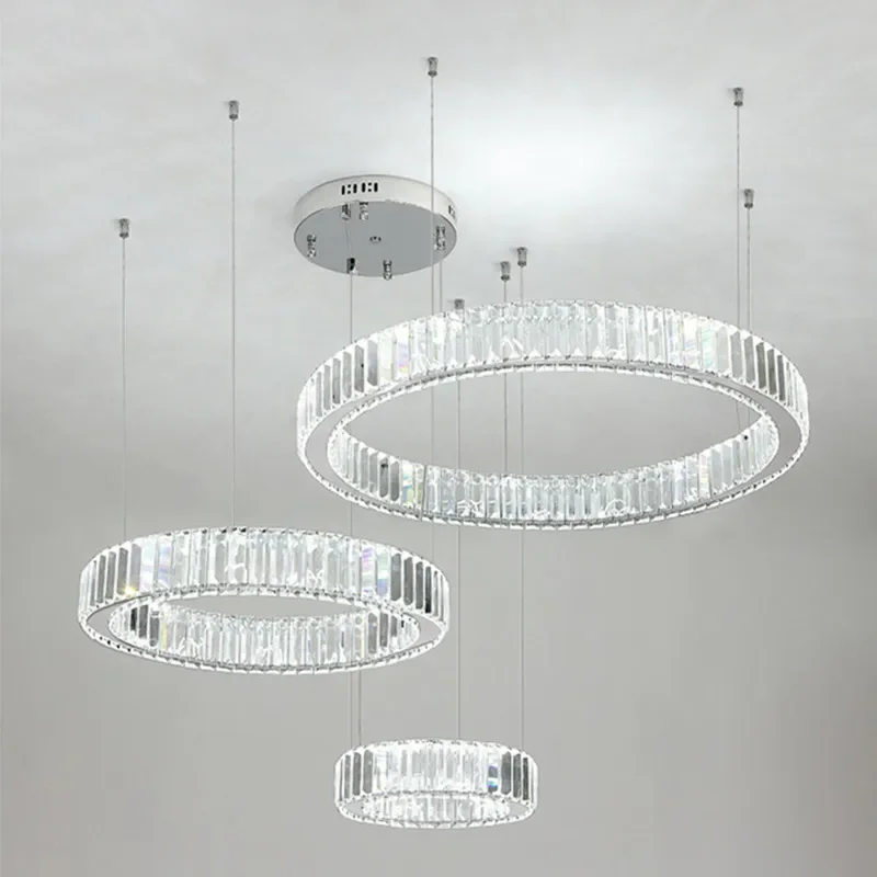 Modern Luxury Crystal Led Pendant Lamp Villa Stair Led Dimmable Steel Pendant Lamp Foyer Led DropLight Suspend Lamparas Fixtures