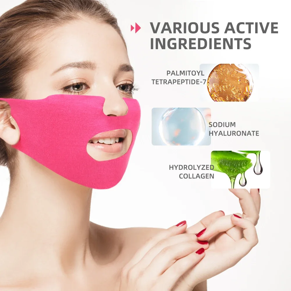 4D Oorhaak V-vormig Gezichtsmasker Hydraterende Face Lift Afslankmasker Anti Gezwollen Oor Aanscherping Dubbele Kin Reducer voor Huidverzorging
