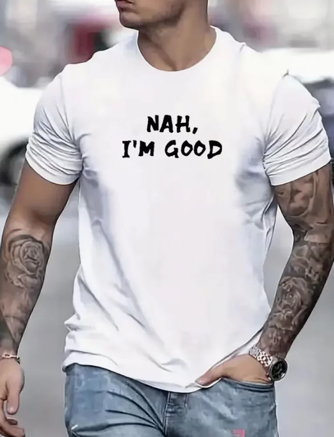 Mens TShirt Comfortable Crew Neck Casual Cotton ShortSleeves Soft Breathable Top Tshirt Summer StreetwearTrendy Letter Print
