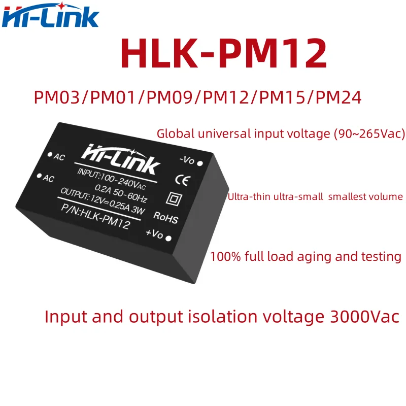 

Hi-Link AC DC Converter HLK-PM12 50pcs/lot Isolated Power Supply Module Switching Step Down 220V To 3W 12V Smps Power Module