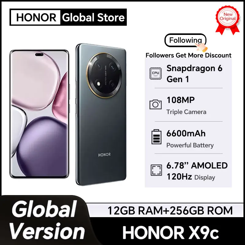 

Глобальная версия смартфона HONOR X9c 5G 6,78 дюйма с защитой от падения, изогнутый экран 120 Гц, 108 МП, тройная камера, аккумулятор 6600 мАч, проводная зарядка 66 Вт