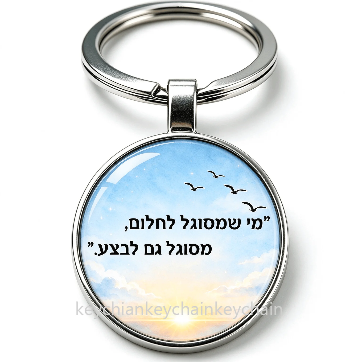 Israel Hebrew quote keychain sunrise birds Round Pendant Keyring Israeli Travel Souvenir Gift for Bag Car Key Holder