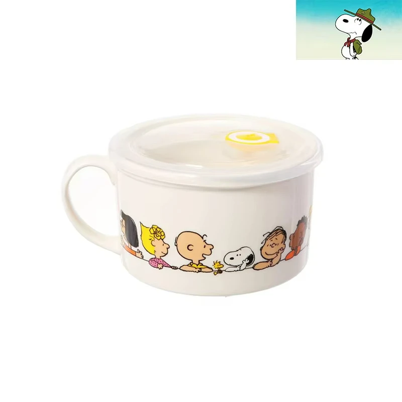 

800ml New Snoopy instant noodle bowl Cute Cartoon Children lid instant noodle bowl Kawaii Anime rice bowl handle Gifts for Kids