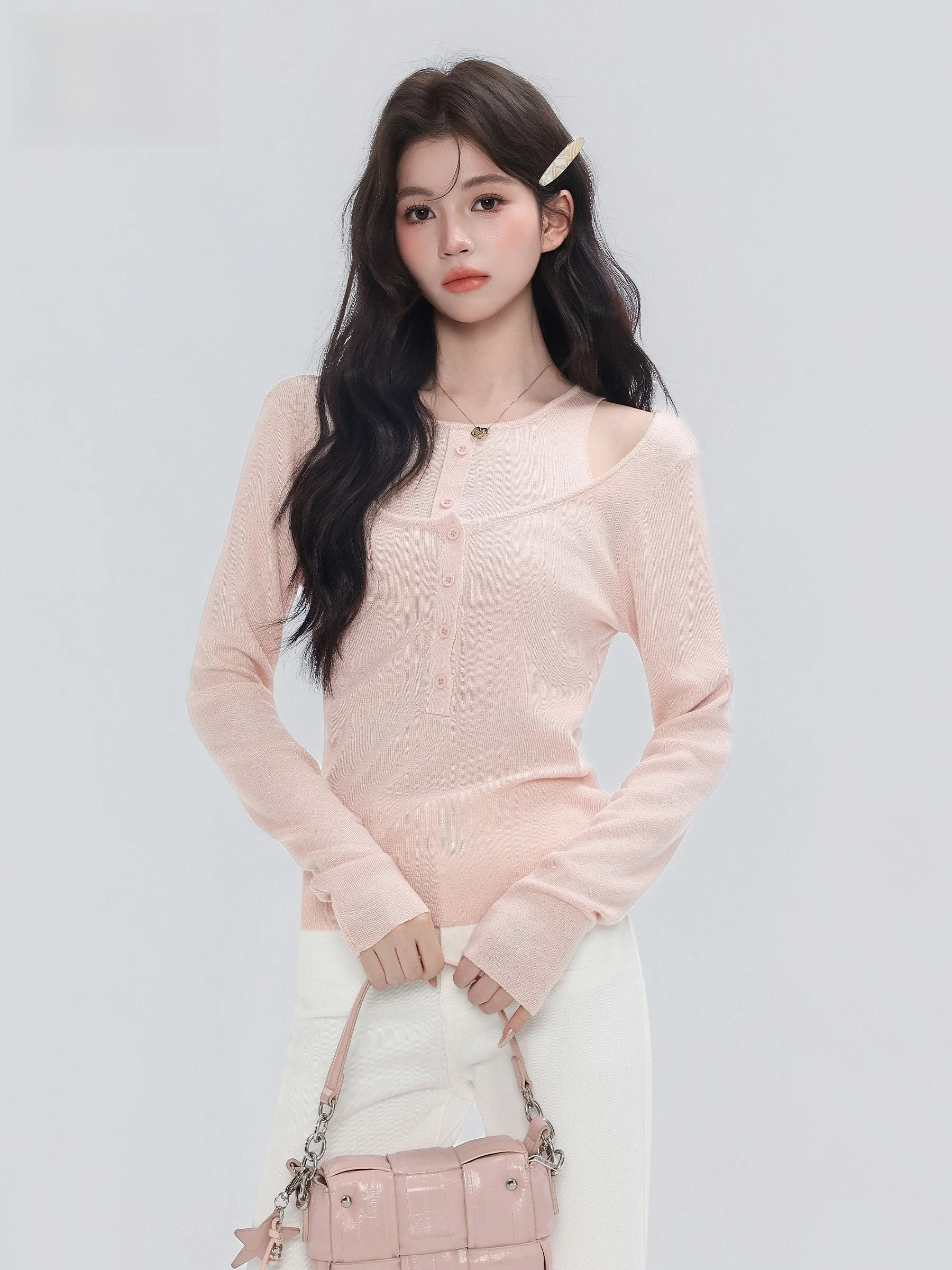 

Korean Style Soft Comfortable Shoulder Bared Long Sleeve Knitted Sweater Women's Slimming Stylish Top Single Piece Autumn New...