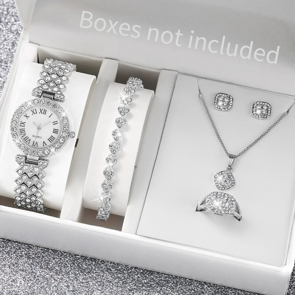 6PCS/Set Fashion Rhinestone Women\'s Watch Female Steel Band Analog Quartz Watches Diamond Jewelry Set(Without Box)