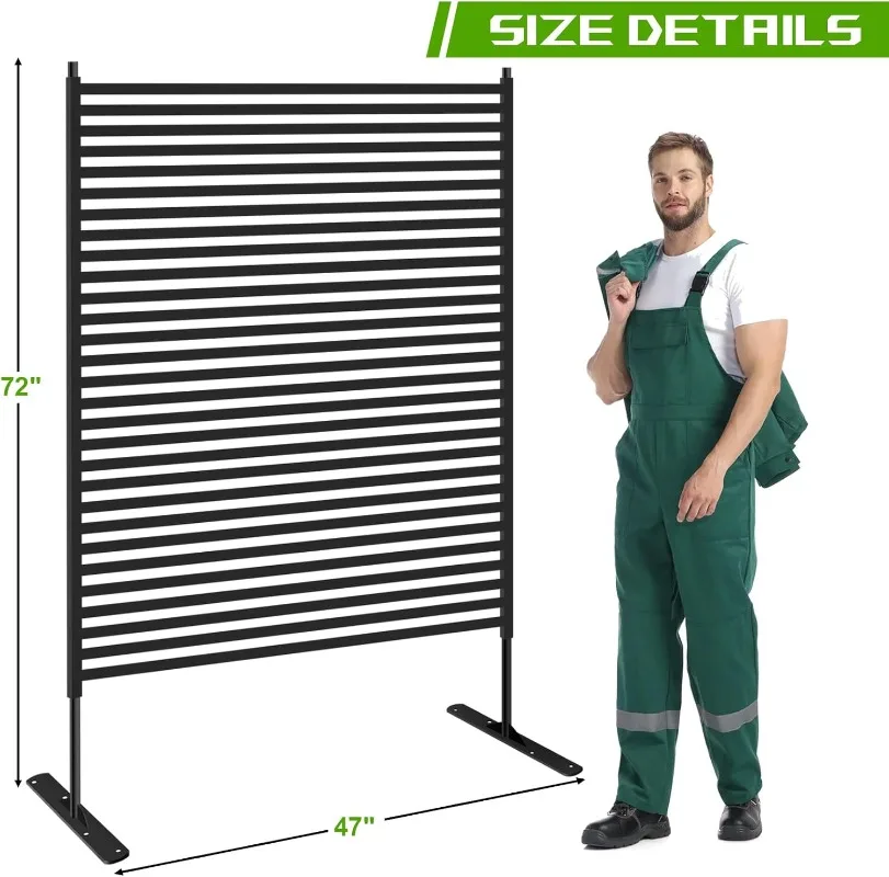 

Металлический экран конфиденциальности 72 дюйма H × 47 дюймов W, наружные и внутренние экраны конфиденциальности с панелями подставки, отдельно стоящие декоративные