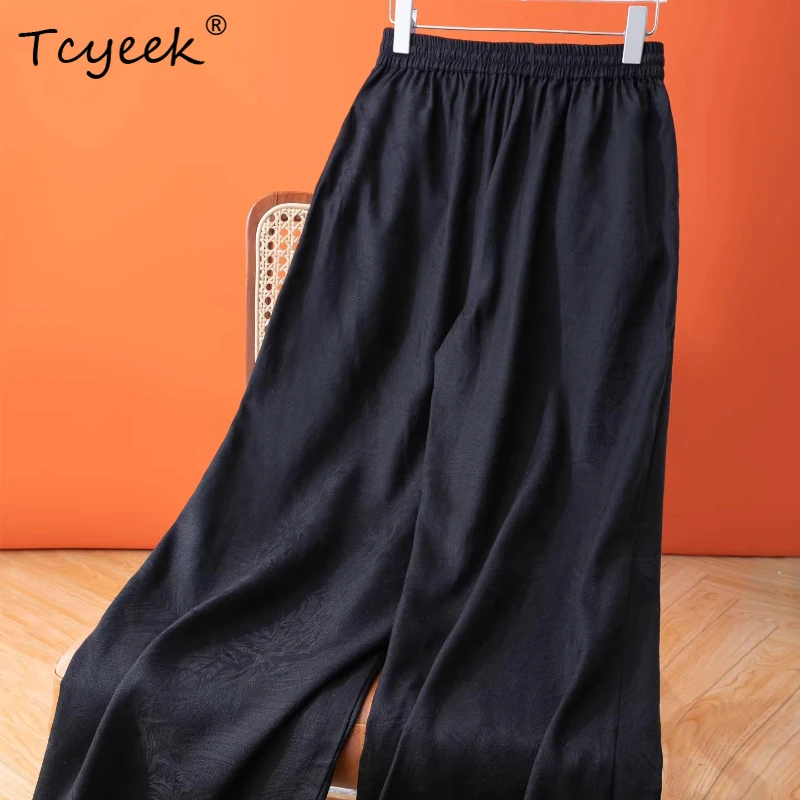 

Tcyeek 100% натуральные шелковые женские брюки для уличной моды 2026: повседневные, с эластичным поясом, универсальные, прямого кроя. Женская одежда.